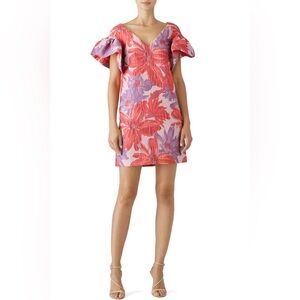 Badgley Mischka Pink Floral Ruffle Shift